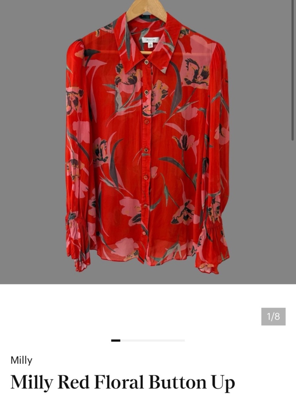 Milly Red Floral Button-Front Dress with Pink and Green Print - Picture 3 of 5